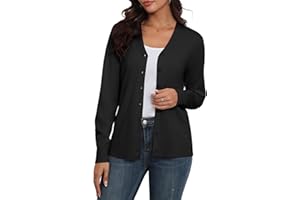 Anelune Strickjacke Damen Sommer Langarm V-Ausschnitt mit Knopf Dünne Cardigan Damen Sommer Herbst Winter Spring S-2XL