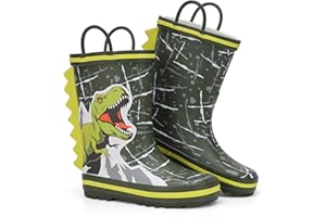 FUNCOO PLUS Toddler Wellies Kids Rubber Wellington Boots Waterproof Rain Boots for Boys and Girls with Handles in Fun Pattern