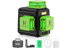 Grön lasernivå, Huepar 3x360 med uppladdningsbart litiumjonbatteri, självutjämnande lasernivå, med laddningsport av typ C och