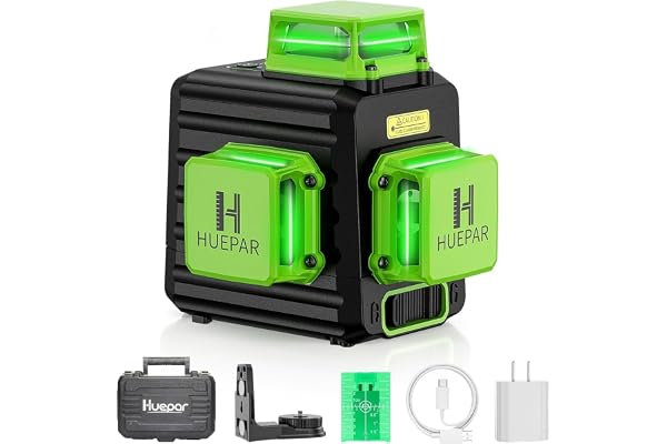 Niveau Laser Vert, Huepar 3x360 avec Batterie Li-ion Rechargeable, Laser Level Auto-nivellement, avec Port de Charge de Type-C et Étui de Transport à Coque Rigide Inclus - B03CG Pro