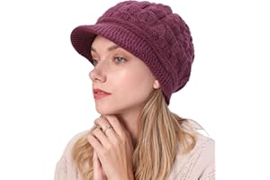 COZYAN Mujeres Grueso Lana Forrado Tejer Flexible Gorrita Tejida con Visera Mujer Gorros de Punto con Coleta Beanie Sombrero Invierno Suave Cálido Elástico Beanie Hat para Mujer