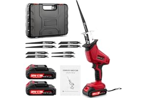 Dibaful Scie sabre universelle sans fil de 0 à 4000 tr/min 21 V | Scie récipro avec lumière LED et 2 batteries de 2000 mAh Chargeur rapide 8 lames de scie pour bois métal PVC chantier jardin Rouge