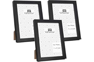 YIPINYIN 7 x 5 Inch Photo Frames Set Of 3,Black Boxed Garllery Picture Frames 5 x 7inch 3 Pack With Glass Window for Tabletop or Wallmounted