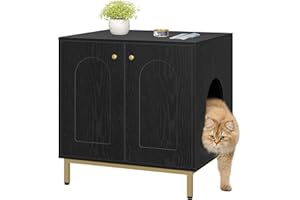 Hzuaneri Cat Litter Box Enclosure, Hidden Litter Box Furniture with Double Doors, Wooden Pet House Side End Table, Tall Legs, 60 x 50 x 61 cm, Living Room, Bedroom, Black CB81204G