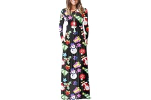 AUSELILY Damen Langarm Maxikleider Lässige Langkleider mit Taschen Winter