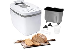 ‎KLAMER KLAMER Brotbackautomat, 14 Backprogramme, 3 einstellbare Bräunungsstufen, automatische Zubereitung von Brot, Kuchen, Pizzateig, Joghurt & Marmelade, Backform antihaftbeschichtet, Weiß