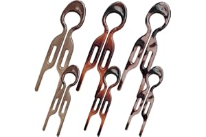 PORUPAEL 6pcs Dual-Size French Hair Pins Set | Resin Hairpins for Women's Buns & Updos (3 Large + 3 Small) - Amber/Tortoiseshell/Tea Combo, Perfect for Mother-Daughter Styling​