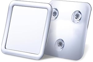 MIRRORVANA Lustro prysznicowe przeciwmgielne z potrójną przyssawką - Nietłukące się plastikowe lustro łazienkowe do golenia i brody - 13,5 cm x 13,5 cm (chrom) Shower Mirror