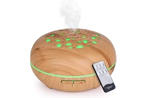 WD&CD 550ML Essential Oil Diffusers Ultrasonic Aroma Diffuser Humidifier Cool Mist with Remote Control, Waterless Auto-off, Adjustable Mist Mode, 7 Colors, 3 Timer Setting (Light Wood Grain)