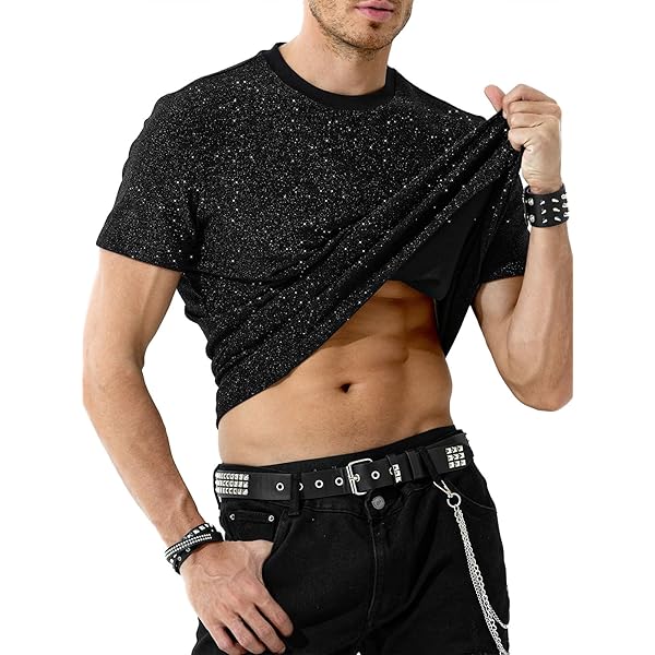 Herren Sparkle Langarmhemd - Metallisch Glänzend, Regenbogen-Streifen, 70er/80er Disco Look