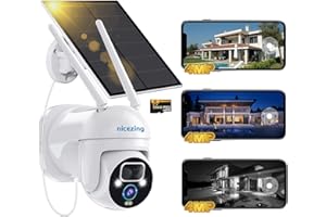 nicezing Camera Surveillance WiFi Exterieure sans Fil Solaire, 4MP Caméra IP Batterie, Panneau Solaire 5W, Détection Humaine AI, Vision Nocturne Couleur, Sirène, Carte SD 32 Go Gratuite, IP66
