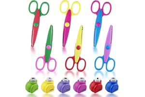 Crihovy 6 Pezzi Forbici di Sicurezza per Bambini + 6 Pezzi Punzoni di Carta, Forbice Zig Zag, 6 Forme Diverse e Colori Assortiti, per Bambini a Partire da 3 Anni, per Lavoretti e Attività di Asilo