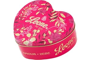 PASTIGLIE LEONE Leone depuis 1857 - Boîte en métal Cœur avec Boules Assorties – Pâtes de fruits Enrobées de Chocolat Noir 70%- Sans Gluten – Coffret Cadeau de 100g