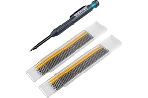 wolfcraft 8661000 - Kit de crayon de chantier avec 12 Mines de Rechange et taille crayon intégré - Diamètre 2,8 mm, Longueur 120 mm