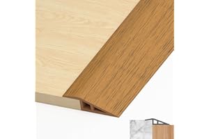 LIHIQIYA Barre de Seuil Adhesive 5CM x 2M, Bande de Transition de Sol Autocollante en PVC Seuil de Porte Adhesif Barre de Seuil Rattrapage de Niveau pour Hauteur du Seuil 5-10mm (Grain de Bois Jaune)