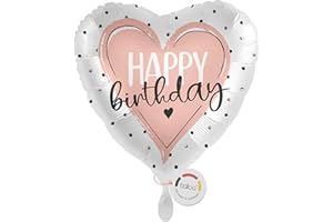 balloa Folienballon Happy Birthday, Herzmotiv in Rosa, eleganter Helium-Ballon als Geburtstagsgeschenk für Frauen & Mädchen, Partydeko, universelle Geschenkidee, 33cm