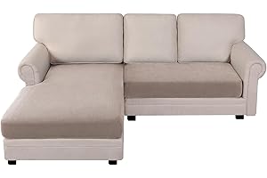 BellaHills Sofa Sitzkissenbezug Stretch Sofabezug, Universal Elastisch Sofa Seat Cover, rutschfest Sofa Überzug Schonbezug für Sofakissen L-Förmig Chaiselongue, 2 Sitzer + Chaiselongue, Sand