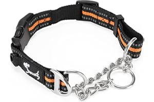 PETTOM Collare Cane, Semistrozzo per Cani Grandi e Piccoli, Collare Strozzo Cane Riflettente Regolabile per Camminare e Allenarsi (S, Arancia)