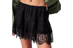 Risipu Ruffle Skirt for Women Y2K Lace Asymmetrical Mini Skirt with Floral Ruffle Hem Mesh Short Undeskirt for Casual, Party, Dating, Clubwear