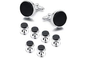 Morfetto Ensemble de Boutons de Manchette et Clous pour Hommes Chemises de Smoking Classique Noir et Argent Match pour Affaires Mariage Costume Formel