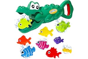 TONZE Bath Toys for 3 4 5 Year Olds Boys Girls Paddling Pool Toys Kids Bath Toys Toddler Fishing Game Bathtub Toys Crocodile Grabber Swimming Pool Water Toys No Mold Summer To