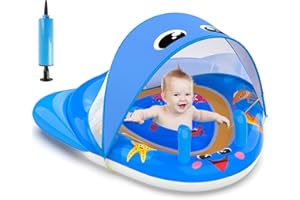 KAHEIGN Galleggiante per Piscina per Neonati con Tettuccio, 120CM x 105CM Salvagente Gonfiabile Protezione Solare UPF50+ con Seggiolino di Sicurezza per Neonati Bambini Età Compresa Tra 3 e 36 Mesi