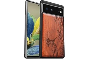 Carveit Funda de Compatible con Google Pixel 6 Carcasa [Madera y Silicona Híbrido Funda] Absorción de Impacto para Pixel 6 Cover Única estético (Rosa-La Gran Ola de Kanagawa)
