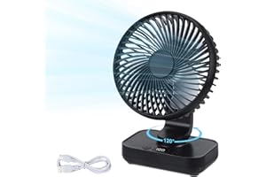 Aischens Ventilatore da Tavolo USB Silenzioso, Piccolo Ventilatore Potente 4 Velocità, Auto Oscillante 120°,Mini Ventilatori Desktop Portatile Ricaricabile 4000mAh, per Scrivania Ufficio Casa Viaggi