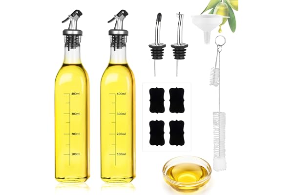 Dachiy Pack De 2 Bouteilles En Verre 500 Ml Avec Bec Verseur, Bouteille Huile, Distributeur, Entonnoir Transparent, Adaptées Pour Cuisine, Grill, Cuisine