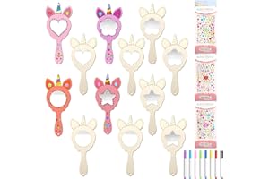 ARONRAVE 12 Stück Einhorn Spiegel Holz Bastelset Kindergeburtstag Holz Holzspiegel zum Basteln Handspiegel Bastelset Kindergeburtstag für DIY Kinder Malen Kinder Geschenk Party