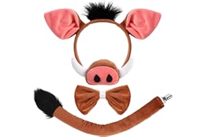 XEPST Animale Warthog Costume Set, Warthog Orecchie e Coda Set con Warthog Fascia e Warthog Coda per Animale Costume Cosplay Festa di Compleanno Halloween Fancy Dress Rifornimenti del Partito