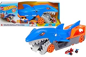 Hot Wheels City Requin Transporteur, Camion Qui avale Les Petites Voitures et Peut en contenir Jusqu’à 5, Un véhicule Inclus, Jouet pour Enfant, GVG36