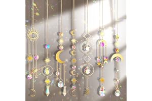 JOYSAL 7 Stück Sonnenfänger Kristall Windspiel, Stern Sonne Mond Regenbogen Anhänger Kristalle Ornament Kristallkugeln für Fenster Haus Garten Weihnachten Tag Party Hochzeit Dekoration
