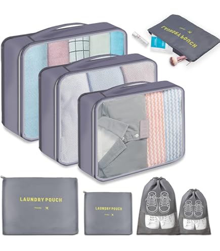 Oemmn Koffer Organizer Set 10-teilig - Packwürfel Mit Kosmetiktasche | Wasserdichte Reise-Organizer