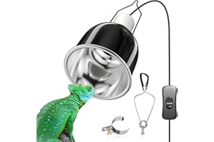 GlowUp Reptile Heat Lamp Holder 200W,5.5in Reptile Dome Heatlamp with Clip,Adjustable Height,Suitable with E27 UVA/UVB Bulb,230V Heat Lamp with BS Plug for Reptiles Bearded,Tortoise,Snake,Chick