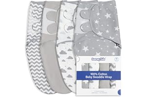 SOARWG KIDS Baby Swaddle Blanket Wrap, Baby Nursery Swaddling Set regolabile per neonati 0-3 mesi, morbido cotone organico per neonato, Baby Essentials per la bambina e il ragazzo, 4 pezzi