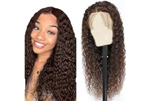 Hxxcoup Peluca Mujer Pelo Natural Humano Glueless Wig Peluca Lace Front 4X1 Water Wave Wig Human Hair Wig #4 Color Chocolate Deep Brown Wig Natural Brasileña Humano for Woman 22 Inch