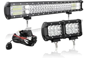 AUXTINGS 57 cm 324W 3 fila Barra LED Fuoristrada,10 cm Barra Luce a Led Con 12V Cablaggio di Fascio Spot e Inondazione Fari LED Luci da Lavoro per Trattore Auto Camion Barca 4x4 ATV,impermeabile