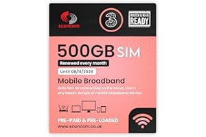 SCANCOM Three Data SIM - 5G Business-Grade Data Renewed Monthly - Perfect for Wifi Routers, Tablets & Phones - Choose your Data Expiry Date (Three 500GB Data Sim Exp 08/11/2026)