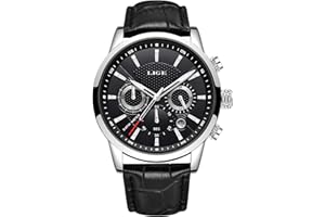 LIGE Montres Hommes Mode Étanch Acier Inoxydable Analogique Quartz Sport Chronographe Blanc Cadran Classique Cuir Bracelet Montres…