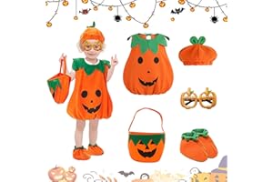 ZTBFHLZQ Halloween Kostüm Kürbis Kinder, Halloween Kostüm Mädchen Jungen, Halloween Kostüm Baby, Baby Kürbis Kostüm mit Hüte Gläser und Schuhe, Kürbis Faschingskostüme,für Halloween,Karneval