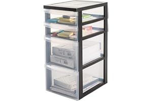 ‎IRIS OHYAMA Iris Ohyama Kunststoff-Schubladenbox mit Rollen, 2 Tiefe und 2 Flache Schubladen, Schwarz, Griffe zum Ziehen, Für Schlafzimmer, Bad, Schule & Büro, BPA-frei, Schubladenschrank, Rollcontainer, DC-322