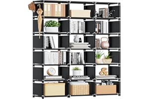 Tienily Book Shelf, Cube Storage Organizer, DIY Bookcase, Portable Metal Bookshelf, Tall Book case for Bedroom, Living Room, Study Room, Office, Closet, Black Cubicle Rack (Black, 18-Grid)