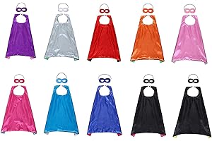 AIWEIYER Super Hero Capes Children Costumes Party Favors Set of 10-10 Satin Capes and 10 Felt Masks