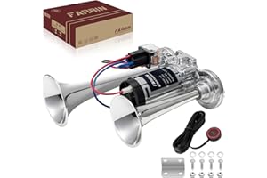 ‎FARBIN 12 V Truck Horn Air Horn, Super Loud Double Tube Air Horn Electric Car Air Horn Kit for All Vehicles Lorries Trains Boats Cars Vans Motorcycle, Chrome Zinc Silver