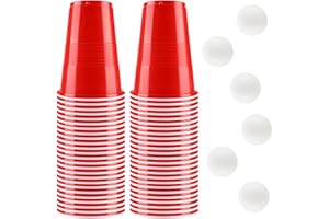 VVHIPPO Set di Bicchieri da Birra Pong, 50 Bicchieri Beer Pong(500ml) e 6 Palline da P ing Pong, Bicchieri riutilizzabili, per Giochi di bevute, Feste, Compleanni, Festival, Matrimoni, Campeggio(Rosso)