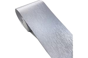 MEBOEM Brushed Imitation Metal Wallpaper Border Peel Stick Molding Home Ceiling Self Adhesive Waterproof Decorative Border Door Frame Decoration for Bathroom Living Room Kitchen Wall 10cm by 5meters (Silver)