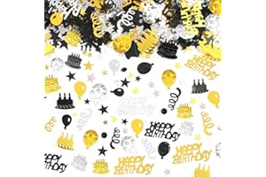 BLUELVES Konfetti Happy Birthday - Geburtstag Deko Gold Schwarz, Tischdeko Junge, Streudeko Schwarze Luftschlangen, Glitzer Mädchen Jungen