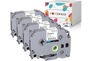 4 x hehua Tze221 Taśma Kompatybilna z Brother P-touch TZe-221 9mm Czarny na Białym TZ-221 tz221, Kompatybilna z P-touch H100LB H105 E100 D200 D210 1010 1280 (9mm x 8m)