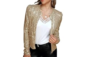 XIXIMAON Femme Blazer Veste à Paillettes Brillante Blouson Manteau à Sequins Haut Tops Chic pour Disco Soirée Fête Clubwear
